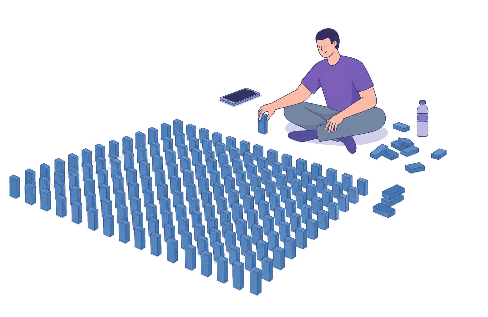 Person setting up a domino field